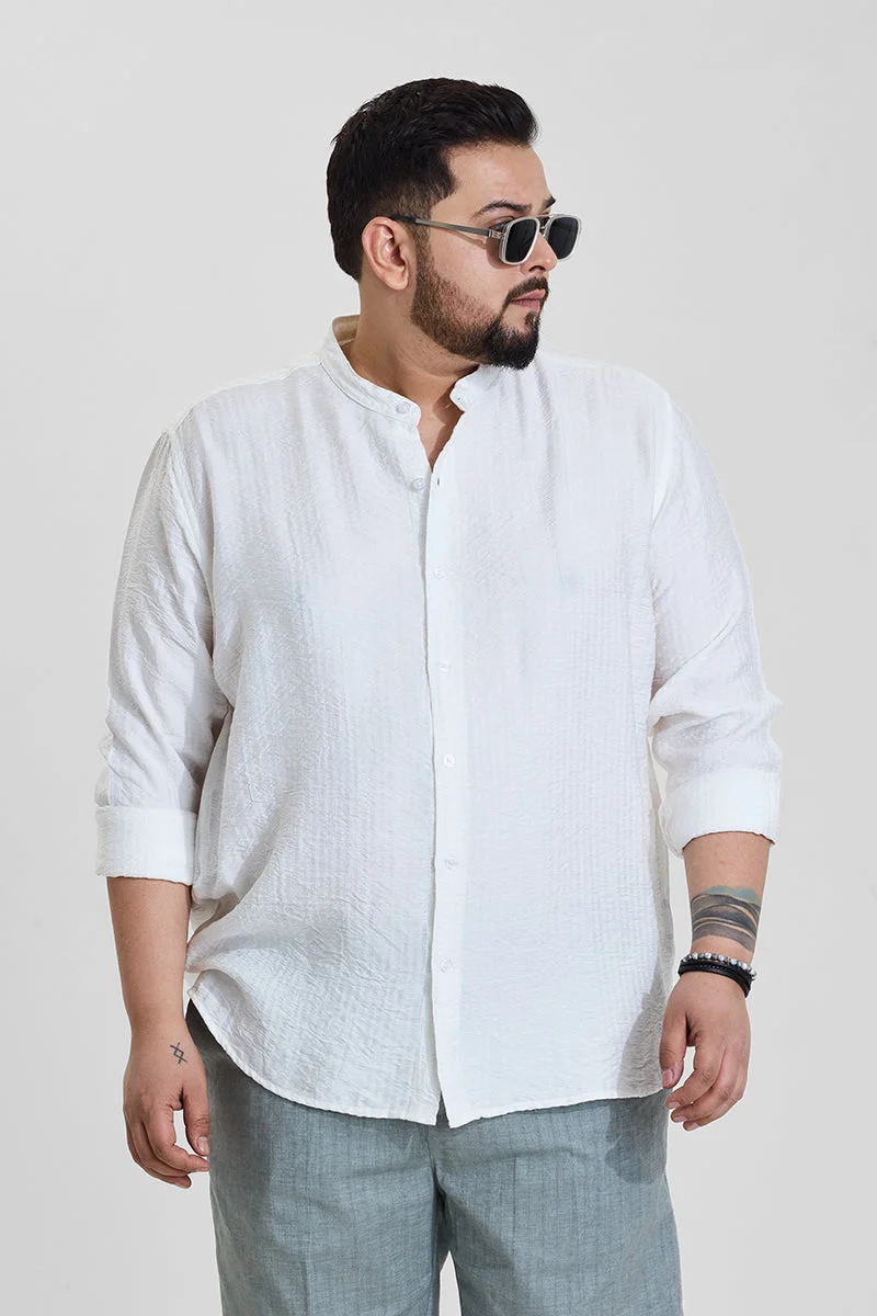 سنيتش White Textured Regular Fit Plus Size Shirt